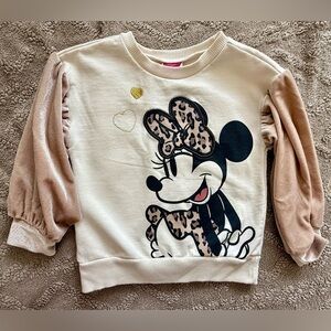 ✨ Disney Minnie Mouse Girls Sweatshirt | Leopard Bow + Glitter Sleeves | Size 3T
